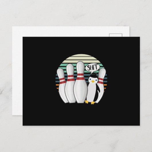 Carte Postale Bowling Pin Bowler Strike Spin Spare Penguin Gift (Devant / Derrière)