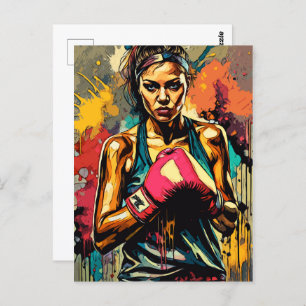 Carte Postale Boxe Femme Moderne Fighter Arts Martiaux Portrait