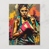 Carte Postale Boxe Femme Moderne Fighter Arts Martiaux Portrait (Devant)