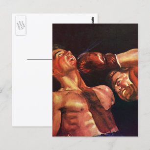 Carte Postale Boxe sportive vintage, boxeurs se frappant