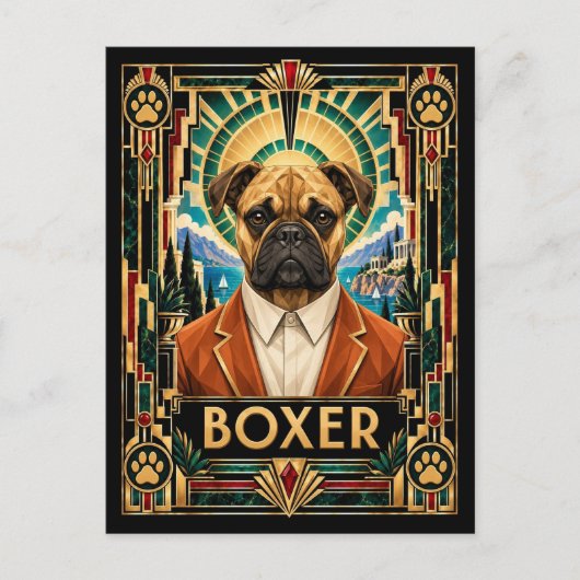 Carte Postale Boxer, Chien Art Déco (Devant)
