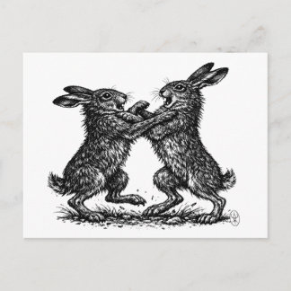 Carte Postale Boxing Hares – Haunted Ink Woodland Duel