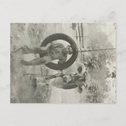 Carte Postale boy and cow black and white vintage postcard