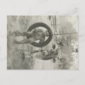 Carte Postale boy and cow black and white vintage postcard