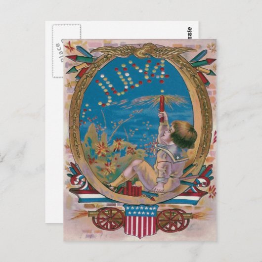 Carte Postale Boy Cannon Fireworks Firecracker (Devant / Derrière)