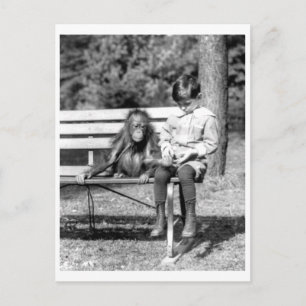Carte Postale Boy & Orangutan Vintage National Zoo de Washington