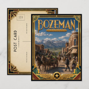 Carte Postale Bozeman Montana Art Déco Vintage de l'Âge d'Or