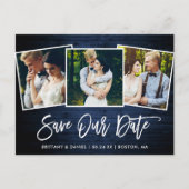 Carte Postale Bracelet Script Bleu Bois Économisez Notre Date 3  (Devant)