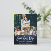 Carte Postale Bracelet Script Bleu Bois Économisez Notre Date 4  (Debout devant)