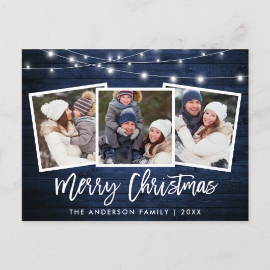 Carte Postale Bracelet Script Bleu Bois Lumières 3 Photo Noël (Devant)