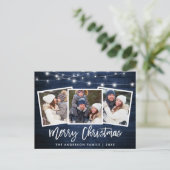 Carte Postale Bracelet Script Bleu Bois Lumières 3 Photo Noël (Debout devant)