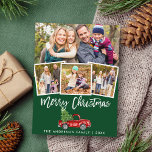 Carte Postale Bracelet Script Camion Vintage Noël 4 Photo Vert<br><div class="desc">Brosse Script Watercolor Vintage Camion rouge avec arbre de Noël - Joyeux Noël Carte postale verte - 4 Photos</div>