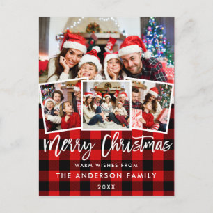 Carte Postale Bracelet Script Joyeux Noël 4 Photo Rouge Plaid