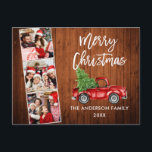Carte Postale Bracelet Script Noël Camion Rouge Bois 3 Photo<br><div class="desc">Brosse moderne Script Joyeux Noël Famille 3 Photo Carte postale incluse Aquarelle Vintage Camion rouge avec arbre de Noël. Rustic Country Wood Print.</div>