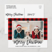 Carte Postale Bracelet Script Red Plaid Family Photo Noël (Devant / Derrière)