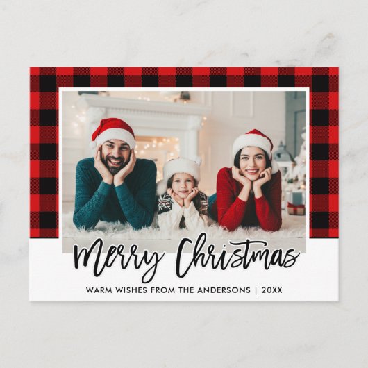 Carte Postale Bracelet Script Red Plaid Family Photo Noël (Devant)