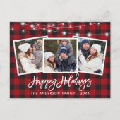 Carte Postale Bracelet Script Rouge Lights Plaid 3 Photo Holiday (Devant)