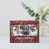 Carte Postale Bracelet Script Rouge Lights Plaid 3 Photo Holiday (Debout devant)