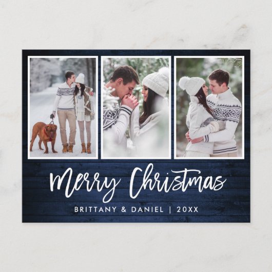 Carte Postale Bracelet Script Rustique Bleu Bois Noël 3 Photo (Devant)