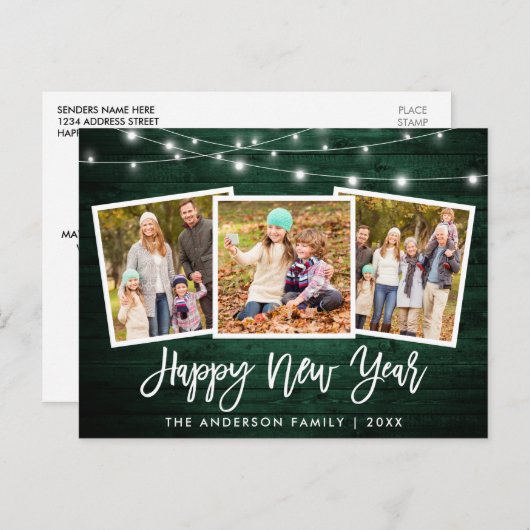 Carte Postale Bracelet Script Vert Bois Lumières 3 Photo Nouvel (Devant / Derrière)