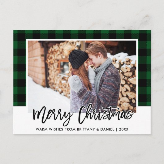 Carte Postale Bracelet Script Vert Plaid Couple photo Noël (Devant)