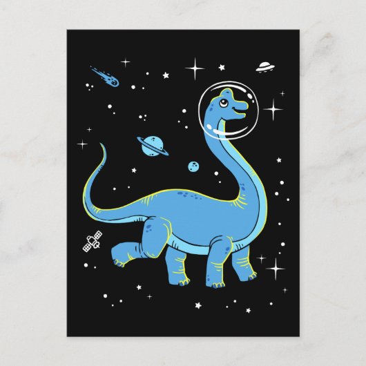 Carte Postale Brachiosaurus Bleu Dinos Dans L'Espace (Devant)