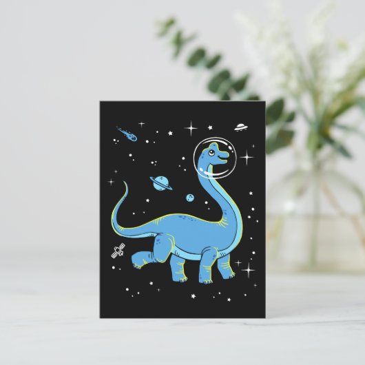 Carte Postale Brachiosaurus Bleu Dinos Dans L'Espace (Debout devant)