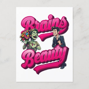 Carte Postale Brains & Beauté - Design Humour Zombie