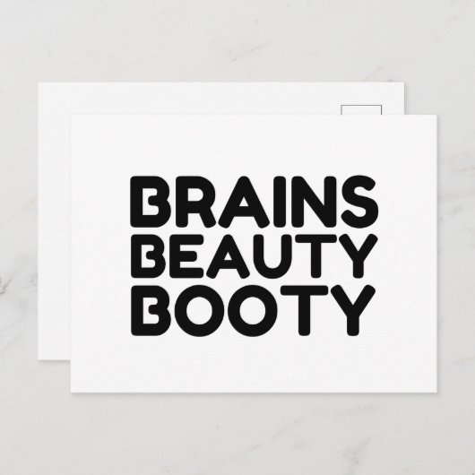 CARTE POSTALE BRAINS BEAUTY BOOTY QUOTY FUNNY CITES (Devant / Derrière)