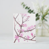 Carte Postale Branche arborescente fleurie de fleurs roses au pr (Debout devant)