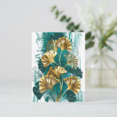 Carte Postale Branche avec Feuilles d'or Ginko Biloba (Debout devant)