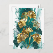 Carte Postale Branche avec Feuilles d'or Ginko Biloba (Devant / Derrière)