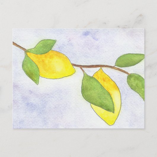 Carte Postale Branche d'arbre avec citrons et Feuilles en aquare (Devant)