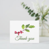 Carte Postale Branche de baies de houx avec feuillage merci (Debout devant)