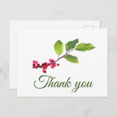 Carte Postale Branche de baies de houx avec feuillage merci (Devant / Derrière)