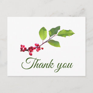 Carte Postale branche de baies de houx avec feuillage merci