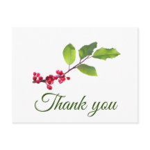 branche de baies de houx avec feuillage merci