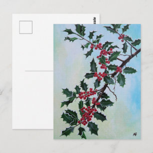 Carte Postale Branche de houx dans la neige de l'hiver par Alfre