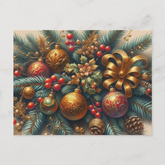 Carte Postale Branche de Noël avec balles rouges (Devant)