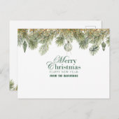 Carte Postale Branche de pin vert avec ornements de noël (Devant / Derrière)