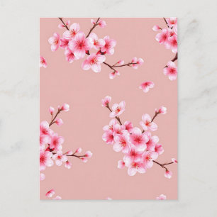 Carte Postale Branches de fleurs de cerisier rose motif