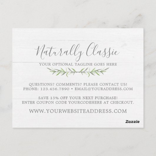 Carte Postale Branches rustiques en bois et en feuilles Botaniqu (Dos)