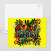 Carte Postale Brasil Brésil Tropical floral rainforest birds art (Devant / Derrière)