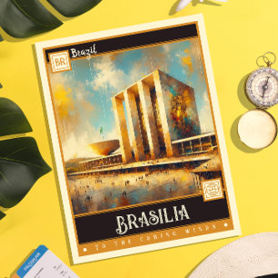 Carte Postale Brasília, Brésil Peinture Vintage