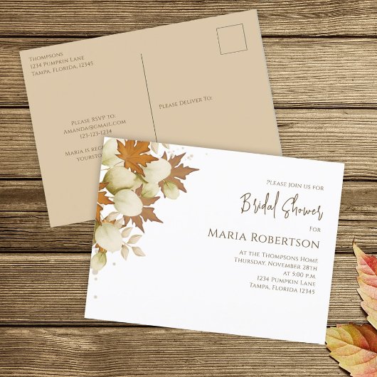 Carte Postale Bridal Shower Autumn Fall Elegant Greenery Leaves