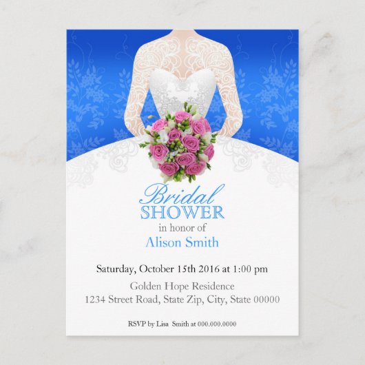 Carte Postale Bridal Shower blue invitation (Devant)