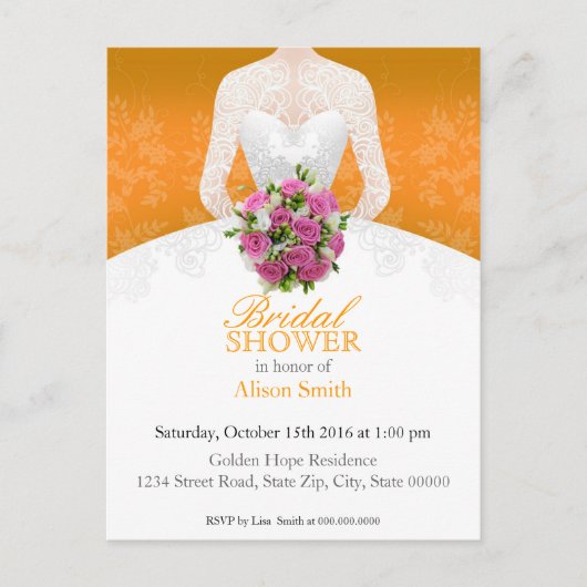 Carte Postale Bridal Shower orange invitation (Devant)