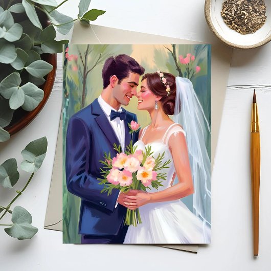 Carte Postale Bride & Groom | Wedding Newlyweds Watercolor