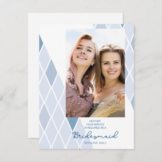 Carte Postale Bridesmaid Elegant Abstract Photo Blue Proposal (Devant / Derrière)