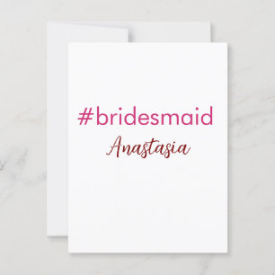 Carte Postale Bridesmaid hashtag rose clair ajouter nom mariée t